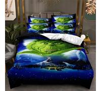 GOUVKEY Christmas Grinch Bed Linen Set, Duvet Cover, Bedding Set, Bedroom Decoration, Children's Gift, Single, Double Large Zip Bed Decor, 135 x 200 cm + 75 x 50 cm x 1.4 cm