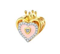 GOUWO Golden Love Crown 925 Silver Charms for Bracelets and Necklaces Fit Pandora Bracelets Birthday Halloween Mother's Day Valentine's Day Gifts for Women Mother Daughter Yourself