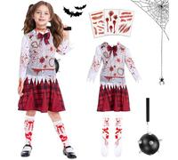 GOUYENG Halloween costume, zombie cheerleader costume, zombie schoolgirl costume, zombie costume, girl's blood school uniform, for carnival, fancy dress, theme party, Halloween