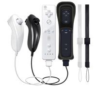 GOUYESHO 2 Pack Remote Control for Wii/Wii U with Nunchuck, Wii Controller with Silicone Case and Wrist Strap, (Black and White)