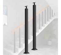 GOUZIBHD 2 Pack Black Stair Balusters Posts,Square Metal Railing Spindles with Flat & Adjustable 270° Angle Bracket,Banister Column for Deck,Balcony,Stair(Size:85cm/33.5in)