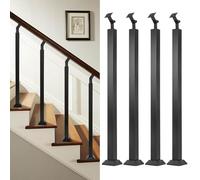 GOUZIBHD 4 Pack Staircase Handrail,Black Square Iron Baluster Posts,Balusters for Staircase Interior,270° Adjustable Spindles for Deck Steps Balcony(Size:85cm/33.5in)