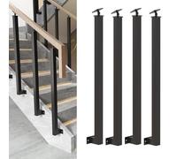 GOUZIBHD 4 Pcs Square Stair Baluster Posts, 270°Adjustable Bracket Banister Column with Flat Bracket Base Screws Kit, Side Mount Square Hand Railing Spindles for Indoor(Size:90cm/35.4in)
