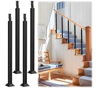 GOUZIBHD 4 Pcs Square Stair Baluster Posts,270° Adjustable Metal Railing Spindles with Flat Bracket Base,Indoor Stair Railing Kits for Steps,Balconies,Staircases(Size:100cm/39.4in,Color:Front Mount)