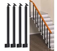 GOUZIBHD 4 Pcs Square Stair Baluster Posts,270° Adjustable Metal Railing Spindles with Flat Bracket Base,Indoor Stair Railing Kits for Steps,Balconies,Staircases(Size:85cm/33.5in,Color:Side Mount)