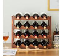 GOUZIBHD 4 Tiers Bamboo Wine Rack,Hanging Wine Bottle Holder,Bar Unit Floating Shelves for 16 Bottles,Wine Display Rack,Wine Storage Rack for Bar Counter,Living Room,Kitchen