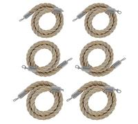 GOUZIBHD 6 Pcs Stanchion Rope,Twisted Queue Rope for Carpet Party Decorations,Braided Hemp Rope Barrier with Silver Hooks,for Event Movie Theaters Grand Opening(Size:4.9ft/150cm)