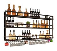 GOUZIBHD Bar Unit Floating Shelves,Wall Mounted Wine Rack with LED Light,Wine Glass Rack,Wine Storage Rack,Wall Mounted Wine Display Rack for Dining Room Bar Decoration(Size:100x25x90cm,Color:Black)
