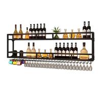 GOUZIBHD Bar Unit Floating Shelves,Wall Mounted Wine Rack with LED Light,Wine Glass Rack,Wine Storage Rack,Wall Mounted Wine Display Rack for Dining Room Bar Decoration(Size:120x25x54cm,Color:Black)