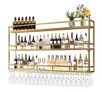 GOUZIBHD Bar Unit Floating Shelves,Wall Mounted Wine Rack with LED Light,Wine Glass Rack,Wine Storage Rack,Wall Mounted Wine Display Rack for Dining Room Bar Decoration(Size:80x25x90cm,Color:Gold)