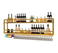 GOUZIBHD Bar Unit Floating Shelves,Wall Mounted Wine Rack with LED Light,Wine Glass Rack,Wine Storage Rack,Wall Mounted Wine Display Rack for Dining Room Bar Decoration(Size:100x25x54cm,Color:Gold)