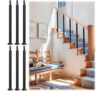 GOUZIBHD Black Banister Posts for Deck Balcony, Indoor Stair Railing Kits,Square Stair Baluster Posts - 270°Adjustable Metal Railing Spindles with Flat Bracket Base(Size:100cm,Color:6PCS)
