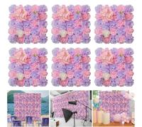 GOUZIBHD Flower Wall Backdrop,6 Pack Artificial Flower Wall Panel 3D Rose Wall Mat for Photo Background Home Wedding Party,13.8 x 13.8 Inch Silk Flower Panels(Color:Light Purple)