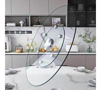 GOUZIBHD Glass Lazy Susan Turntable Dining Table, 360° Large Round Serving Plate Tabletop Rotating Tray with 6 Assist Wheels, Serving Plate Silent Smooth Spin(Size:60cm)