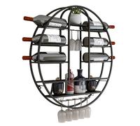 GOUZIBHD Hanging Industrial Round Wine Rack,Wall Mounted Wine Rack,Wall Mounted Wine Display Rack with Wine Glass Holder,Hanging Wine Bottle Holder for Kitchen Bar(Size:90x90x11cm)