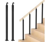 GOUZIBHD Metal Square Stair Railing Kits, Baluster Railing Posts with 270°Adjustable Railing Spindles, 2 Pack Iron Deck Railings for Steps Porch Balconies Balcony(Size:90cm/35.4in)