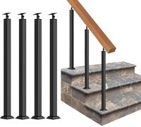 GOUZIBHD Square Metal Railing Spindles, Black Stair Balusters Post, Adjustable 270° Angle Bracket Banister Column with Screws Kit, for Deck Balcony Stair Rod 4PCS(Size:90cm)