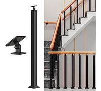 GOUZIBHD Square Stair Railing, Wrought Iron Handrail Post, Black Staircase Handrail, for Deck Balcony Stair Indoor Outdoor Decor, Hand Railing Floor Mount Banister 1PCS(Size:90cm)