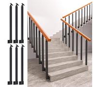 GOUZIBHD Stair Baluster Post 6 Pack,Indoor Square Railing Spindles,Banister Column for Deck/Steps,Stair Railing Handrail with Flat & Adjustable 270° Angle Bracket(Size:90cm/35.4in)