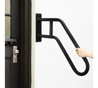 GOUZIBHD Wall Mounted Outdoor Steps Handrail, 1-3 Steps U-Shaped Safety Non-Slip Stair Grab Bar, Wrought Iron Support Rod, Matte Black Finished Pipe Decking Railing