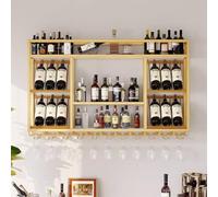 GOUZIBHD Wall Mounted Wine Rack,Hanging Wine Bottle Holder,Bar Unit Floating Shelves,Wall Mounted Wine Display Rack,Wine Glass Rack for Home,Restaurant,Bars(Size:100x25x70cm,Color:Glod)