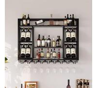 GOUZIBHD Wall Mounted Wine Rack,Hanging Wine Bottle Holder,Bar Unit Floating Shelves,Wall Mounted Wine Display Rack,Wine Glass Rack for Home,Restaurant,Bars(Size:120x25x70cm,Color:Black)