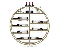 GOUZIBHD Wall Mounted Wine Rack, Metal Wall Mounted Wine Display Rack with Glass Holder,Hanging Wine Bottle Holder,Hanging Industrial Round Wine Rack for Home,Bar(Color:Gold)