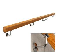 GOUZIBHD Wooden Stair Handrail with Stainless Steel Brackets, Wall Mount Balustrade, Corridor Hand Railing Support Rod, Staircase Banister Grab Bar Complete Kit(Size:100cm)