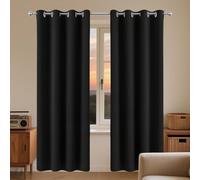 GOUZOO Blackout Curtains Home 171 x 202 cm Soft Thermal Insulated Black Out Eyelet Curtains for Children for Bedroom Living Room, Black