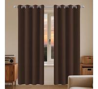GOUZOO Blackout Curtains Home 187 x 196 cm Soft Thermal Insulated Black Out Eyelet Curtains for Children for Bedroom Living Room, Brown