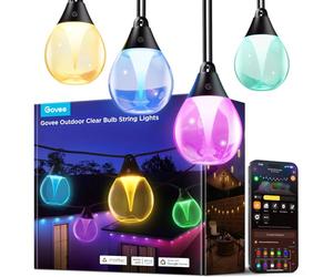 Govee Outdoor Clear Bulb String Lights, 15M Dimmable RGBWIC Outdoor Lights with 16 Million Color and 111 Scene Modes, 80lm per LED, Last for 25,000h, Works with Alexa, Google Assistant, Matter