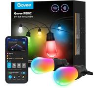 Govee Outdoor LED String Lights, 15m RGBIC WiFi Garden Lights Dimmable Warm White LED Bulbs, IP65 Waterproof Smart Garden Lights for Backyard, Party