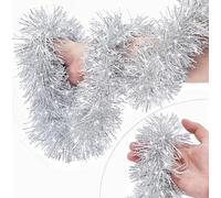 Govetom 33FT Silver Metal Tinsel Garland for Christmas Tree, Indoor/Outdoor Disco Party Supplies