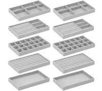 Govfrey 10 Pack Jewellery Organisers for Drawers,Stackable Jewellery Trays,Velvet Jewellery Storage Box Fit in Vanity Wardrobe Drawer,Rings Earrings Storage Display Holder Women Gifts for Mother Wife