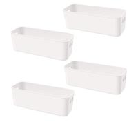 Govfrey 4 Pack Storage Baskets,Plastic Storage Box for Shelves, Cabinet Drawer Liner,Kitchen Storage Organiser,Small Narrow Bathroom Cupboard Storage Container Organisation Bins ,White Rectangle