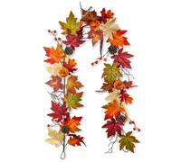 Goviraye 180cm Autumn Maple Leaf Garland for Fireplace, Artificial Harvest Garland with Pumpkins, Pine Cones & Berries, Thanksgiving Fall Decoration for Mantel, Staircase, Doorway and Home Decor