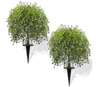 GOVIRAYE 2-Pack 24 Inch / 60cm Artificial Eucalyptus Topiary Trees with Purple Flowers - Realistic Garden Stake Plants for Outdoor & Indoor Patio, Lawn & Home Décor