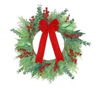 GOVIRAYE 24" (60cm) Christmas Wreath with Eucalyptus Leaves, Red Berries & Velvet Bow - Real Touch Front Door Wreath for Indoor Outdoor Xmas Decor, Farmhouse, Wedding