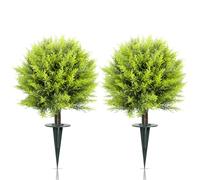 GOVIRAYE 24Inch Artificial Cypress Topiary Balls Trees 2-Pack Realistic Weatherproof Faux Plants with ground Spike Fake Shrubs for Outdoor Courtyards Front Door & Porch Displays garden decoration