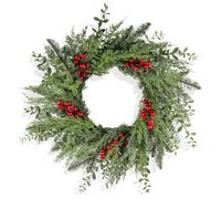 Goviraye 60cm（24 Inch）Christmas Wreath for Front Door, Artificial Pine & Cedar Winter Wreath with Red Berries and Eucalyptus, Realistic Holiday Greenery for Indoor Outdoor Porch Wall Fireplace