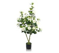 GOVIRAYE Fake Camellia Trees Artificial Flowers Outdoor Large Indoor Plants Home Decor White Blossom Tree Lifelike Faux Leaves Garden Plants for Living Room Bedroom Outdoor Garden