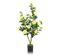 GOVIRAYE Fake Camellia Trees Artificial Yellow Flowers Outdoor Large Indoor Plants Home Decor Blossom Tree Lifelike Faux Leaves Garden Plants for Living Room Bedroom Outdoor Garden