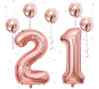 Govpy 21 Rose Gold Number Balloons, 40 Inch Foil Number 1 & 2 Balloons w/ Confetti, 7pcs, Women's 21st Birthday & Anniversary Party Decorations