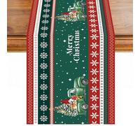 Govpy Christmas Table Runner, Red Green Truck Snowflake Santa Claus Christmas Runner, 72 Inch Long Xmas Kitchen Dining Table Decorations for Home Winter Party Decor