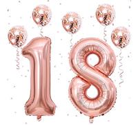 Govpy Rose Gold Number 18 Balloons, Foil Large Balloons 1 & 8, 40 Inch Self Inflating with Confetti for Girls Women 18th 81st Birthday Party Decor Anniversary Decorations Supplies