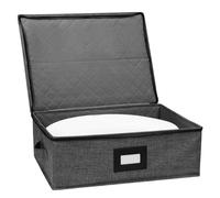 Gowee China Storage Containers Hard Shell, Platter Storage Case 17" x 13" x 6" for Dinnerware Storage and Transport, 5 Felt Dividers Included, Structured Top and Stackable (Black)