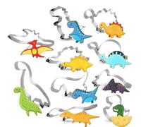 GOWEILE 10 Pcs/Set Dinosaur Cookie Cutters Sets Stainless Steel Dinosaur Sandwich Cutters Kids Dinosaur Biscuit Cutters for DIY Fondant Cake Decoration