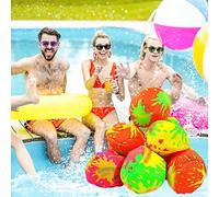 GOWENIC 24Pcs Neon Water Splash Ball Outdoor Reusable Toys Soft Summer Water Cloth Ball Play Toys for Kids Party Favors (Crab blowing bubbles (with a blower)