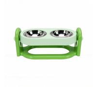 GOWENIC Adjustable Elevated Cat Bowl 2 Units Anti Spill Design Stainless Steel Double Bowls for Cats Dogs 15.75x7.09x6.3in (Green)