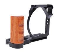 GOWENIC Camera Cage for ZR Camera with Threaded Holes Cold Shoe | Aluminum Alloy Build, Wooden Handle Grip, Rig Expansion Kit, Tripod Mountable, Protective Frame